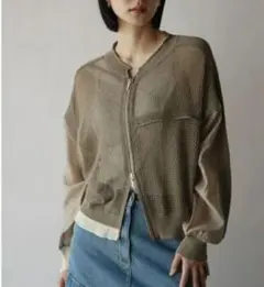 新品○　radiate メッシュ×シアー配色ダブルジップブルゾン