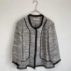 【MISSEL junior】ツイード　ノーカラージャケット【L】クロップド　綿のサムネイル