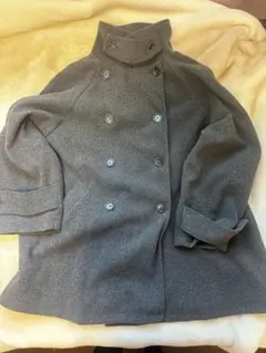 グレー ウール ダブルブレスト ピーコート