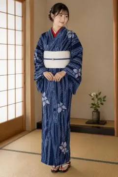 有松鳴海絞り 浴衣 藍染 朝顔 レトロ - メルカリ