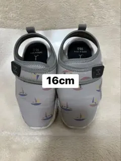 【美品】ウォーターシューズ 16cm サンダル 水遊び ヨット柄 グレー