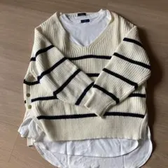 SHIPS ストライプ Vネック ニットセーター