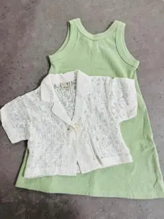 petit main ノースリーブワンピース&半袖レースカーディガンセット 80