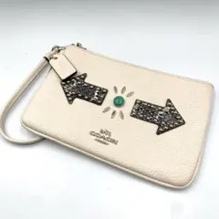 希少 COACH コーチ リストレット ポーチ スタッズ アロー ターコイズ