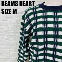 BEAMS HEART チェック柄 クルーネック ニット セーター 2309