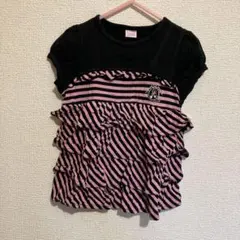 mezzo piano フリル Tシャツ 黒×ピンク120