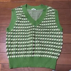 ハウンドトゥース柄 ニットベスト グリーン