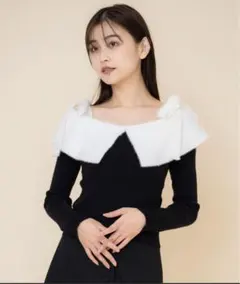 REDYAZEL オフショルダーリボン付きニット