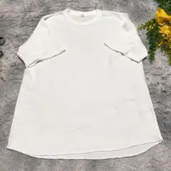 ジーユー ワッフル ヘンリーネック 半袖 Tシャツ オフホワイト L コットン混