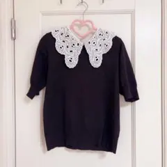 最終価格　ノスタルジア モチーフレース衿付きニットプルオーバーМ