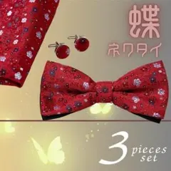 蝶ネクタイ 結婚式 ポケットチーフ カフス 3点 ウエディング ⑧