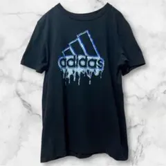 希少 溶けロゴ アディダス Tシャツ XL 黒 水色 ドリップ ストリートのサムネイル