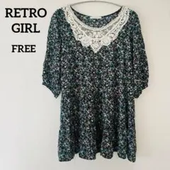 RETRO GIRL♡五分袖　フラワープリントチュニック　フレア【FREE】花柄のサムネイル