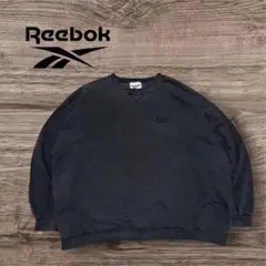 90sUSA製Reebok刺繍ロゴスウェットブラックフェードXLビッグシルエット