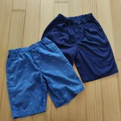 キッズ　ユニクロ　イージーショートパンツ　１４０ 　ネイビーとサメのセット