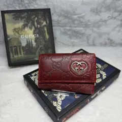 GUCCI シマラブリーハートGGロゴ エンボス レザーキーケース