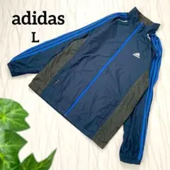 アディダス ブランドロゴ入り裏地付き長袖ウインドブレーカー 3本ライン ネイビー