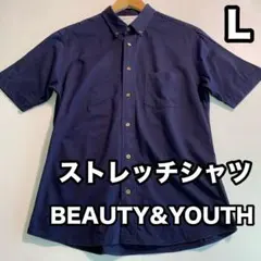 ユナイテッドアローズ B&Y ストレッチシャツ 半袖シャツ ネイビー Lサイズのサムネイル