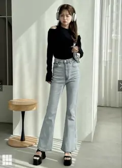 GRL フリージアハイウエストフレアデニムパンツ[cu522]