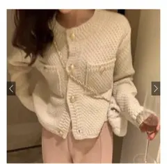 ゴールドボタンショート丈ニットカーディガン ［an1347］