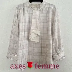 アクシーズファム　ボウタイブラウス　チェック柄　七分袖