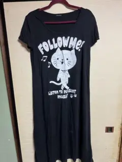 CORNFLAKE 半袖ワンピース 猫デザイン ブラック