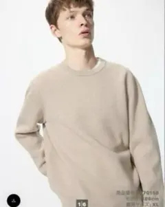 UNIQLO ウォッシャブルミラノリブクルーネックセーター　L ベージュ