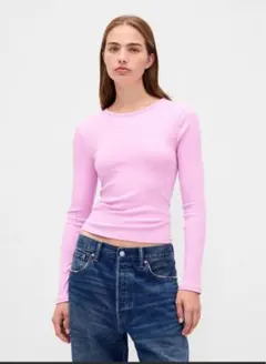 GAP モダンリブ クロップド クルーネックシャツ XS