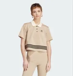 アディダス ベージュ クロップドポロシャツ 半袖