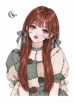 A6 人物シート 2枚セット 赤茶髪 ハロウィン 女の子 ツギハギ A-589