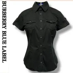 美品 バーバリー ブルーレーベル 半袖シャツ 黒 ブラウス ホース刺繍 ブラック