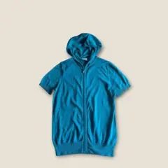 UNIQLO フ－ドパ－カー（L）半袖 コットン タ－コイズブルーのサムネイル