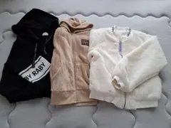 【キッズ3点セット】150cmパーカー(黒・ベージュ)&160cmアウター(白)