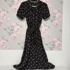 ING フラワープリント ブラックワンピース