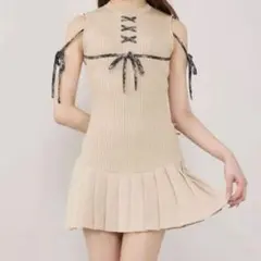 Darich ドッキングレースアップミニワンピース ベージュFl