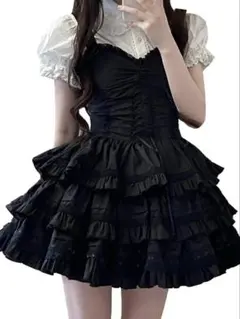 ゴスロリ フリル付き黒ドレス