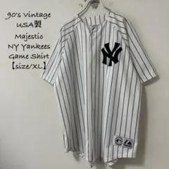 90s★USA製★マジェスティック★NYヤンキース★ゲームシャツ★白紺★XL