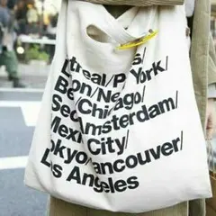 送料無料☆アメリカンアパレルで大人気の英字トートバッグ ショルダーバッグ白
