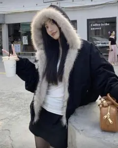 y2k ファー付ダウン ブラック