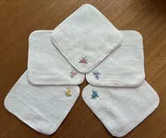 【5枚セット】タオルハンカチ　13cm 刺繍　無地　白　お受験　ホワイト