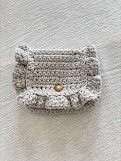 グレー フリル付きポーチ スナップボタン式 ハンドメイド