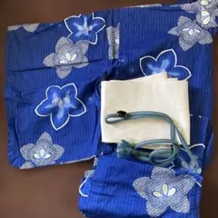 青色花柄浴衣・帯セット