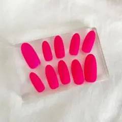 現品販売 ネイルチップ ロングオーバル 蛍光ピンク 推しカラー マット