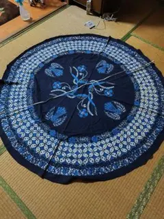 ネイビー花柄円形テーブルクロス 約150cm