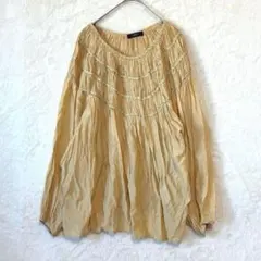 ベースメントオンライン／ブラウス 長袖 F ギャザー ゆったり 綿混 黄色