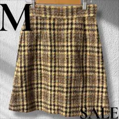 「即日発送」M N. 黄色チェック柄ハーフツイードタイトスカート
