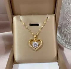 ゴール 大きいハート 【爆売れ】 czダイヤ✨ サージカルステンレス ネックレス