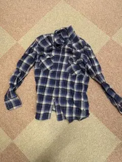 ネイビー系チェック フランネルシャツ　古着