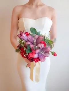 アーティフィシャルフラワーウェディング ブーケ 赤　クラッチ