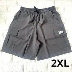 新品未使用 メンズ カーゴ ハーフパンツ 2XL ダークグレー ウエストゴム